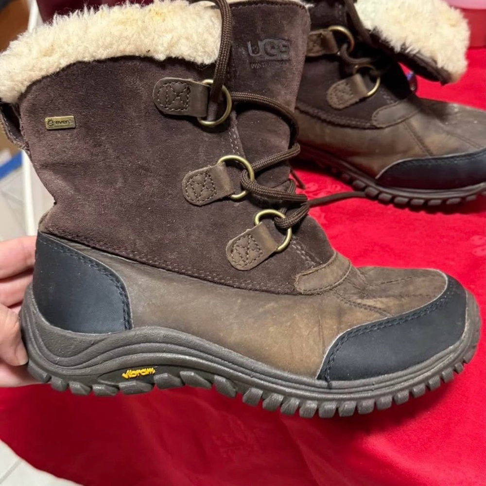 UGG Chocolate and Black Boots with Shearling Trim